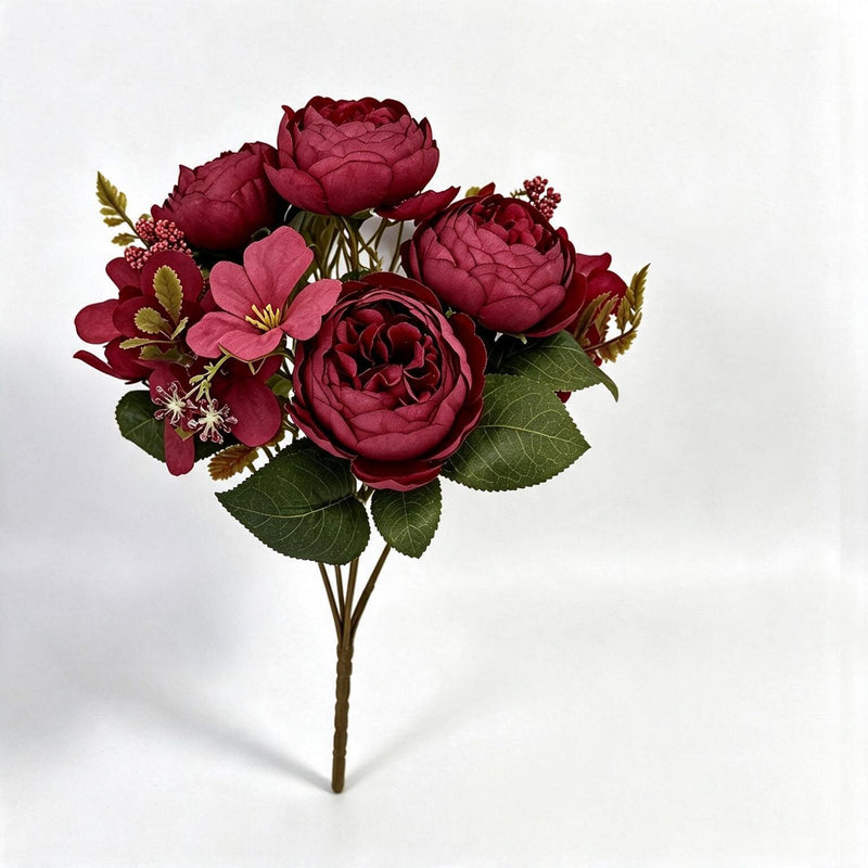 Artificial Peony Bush with 6 Blooms, 12" Silk-Like Floral Arrangement for Weddings, Home Decor, and Events