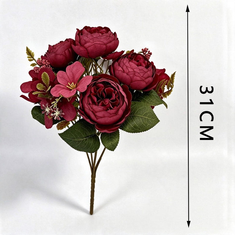 Artificial Peony Bush with 6 Blooms, 12" Silk-Like Floral Arrangement for Weddings, Home Decor, and Events