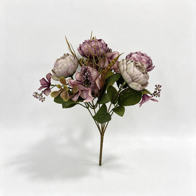 Artificial Peony Bush with 6 Blooms, 12" Silk-Like Floral Arrangement for Weddings, Home Decor, and Events
