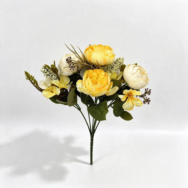 Artificial Peony Bush with 6 Blooms, 12" Silk-Like Floral Arrangement for Weddings, Home Decor, and Events