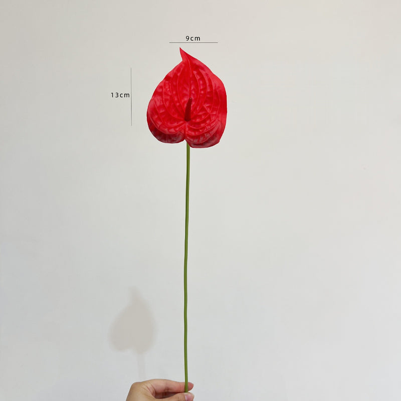 Single Stem Anthurium Flamingo Flower, 22" PU Realistic Artificial Floral for Weddings, Home Decor & Commercial Spaces
