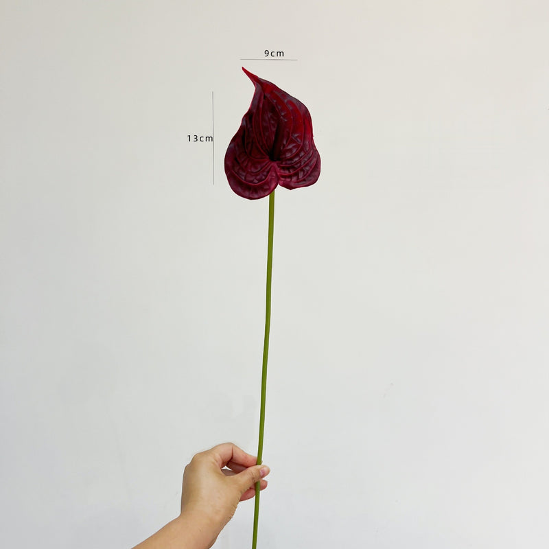 Single Stem Anthurium Flamingo Flower, 22" PU Realistic Artificial Floral for Weddings, Home Decor & Commercial Spaces