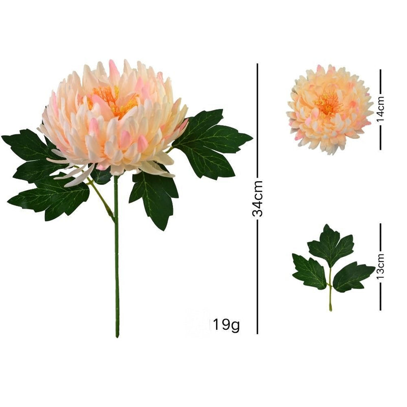Single Stem Artificial Chrysanthemum, Realistic Silk-Like Fabric Flower, 13.4" Height for Home Decor, Wedding, Party, Office