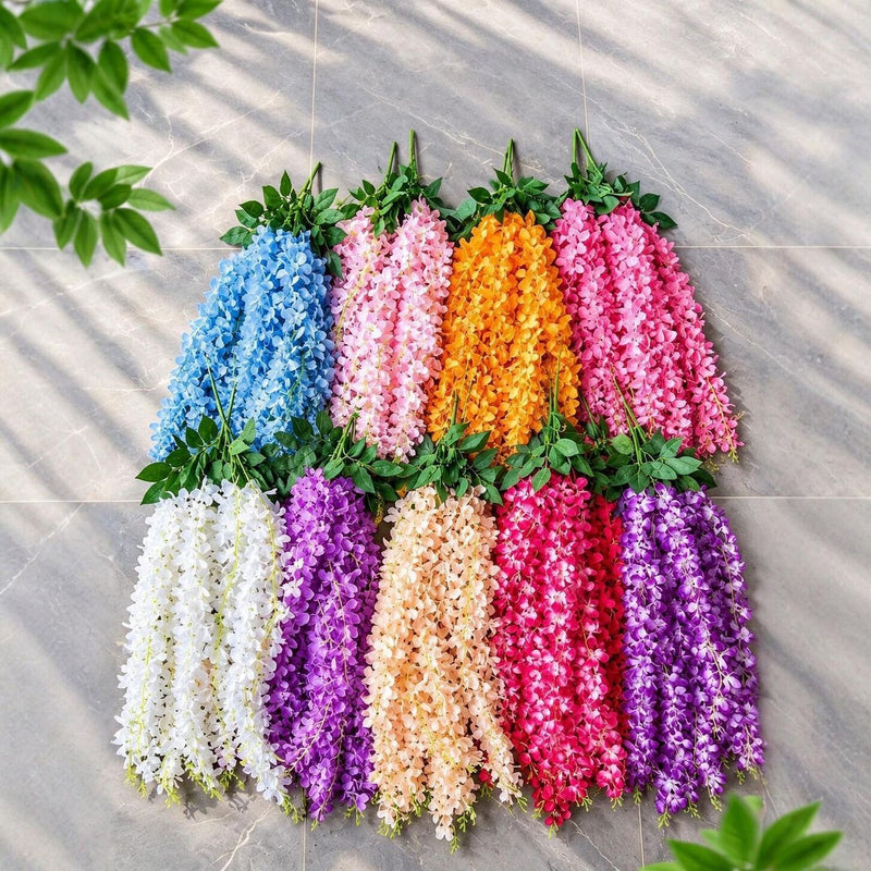 Artificial Wisteria Vine Garland, 33.5" Faux Purple Floral Hanging Decor for Weddings, Home, and Events