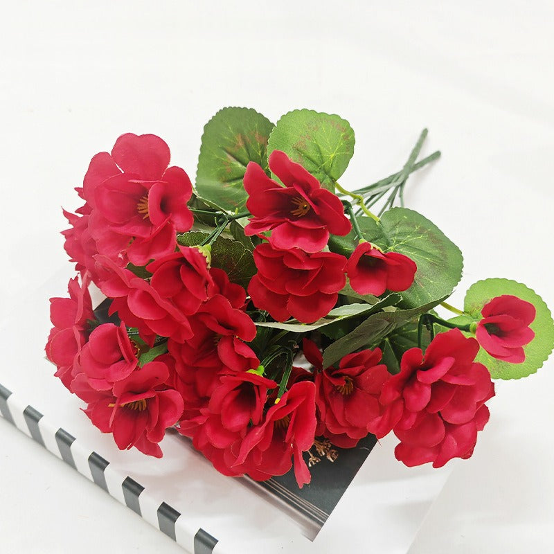 Artificial Geranium Bush with 5 Blooms, 13.4" Faux Silk Flowers for Indoor Outdoor Decor, Wedding Centerpieces, Table Arrangements