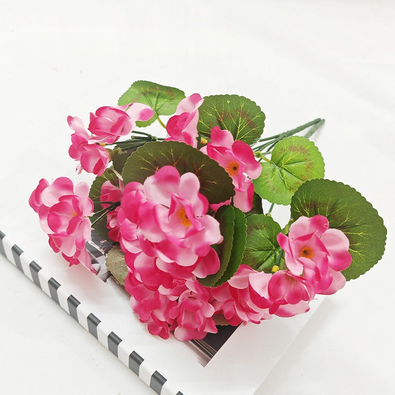 Artificial Geranium Bush with 5 Blooms, 13.4" Faux Silk Flowers for Indoor Outdoor Decor, Wedding Centerpieces, Table Arrangements
