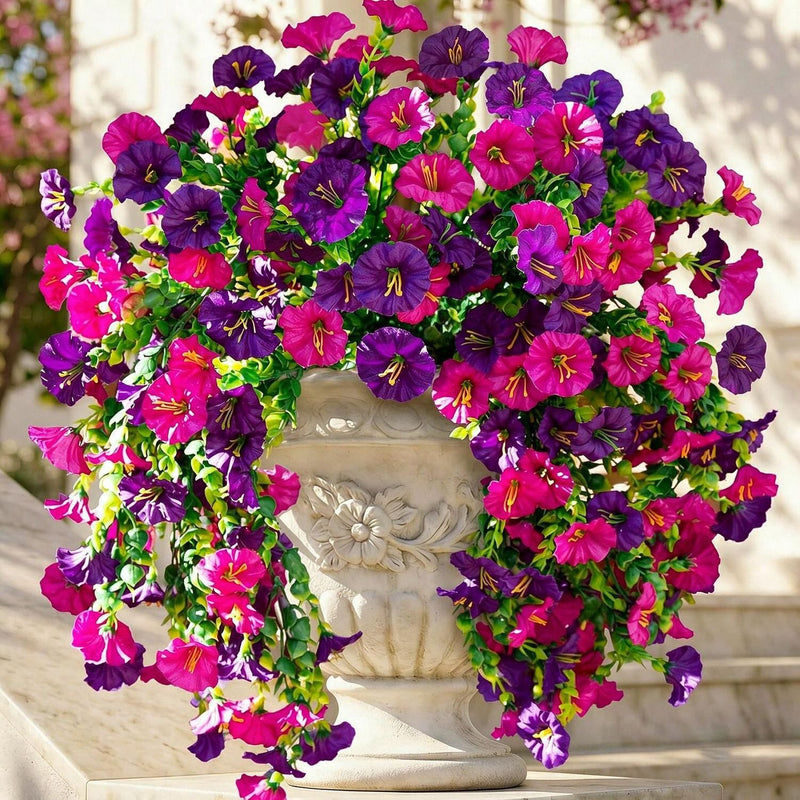 Artificial Morning Glory Vine, Set of 4 Trailing Faux Silk Flowers for Home & Outdoor Decor, 18" Long