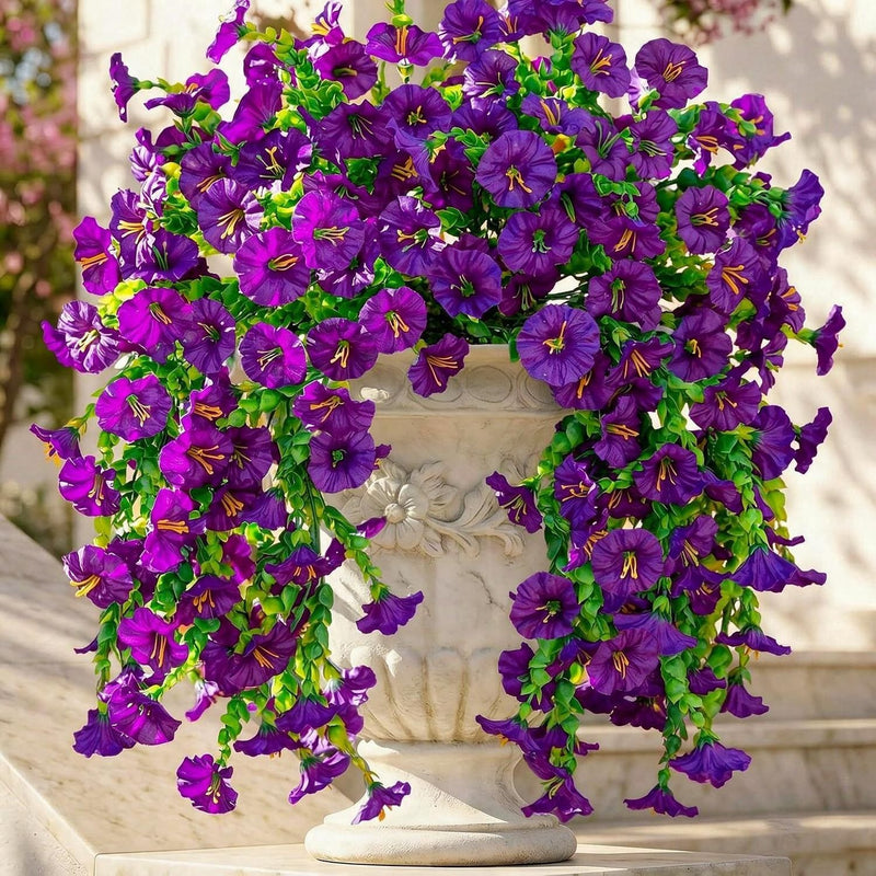 Artificial Morning Glory Vine, Set of 4 Trailing Faux Silk Flowers for Home & Outdoor Decor, 18" Long