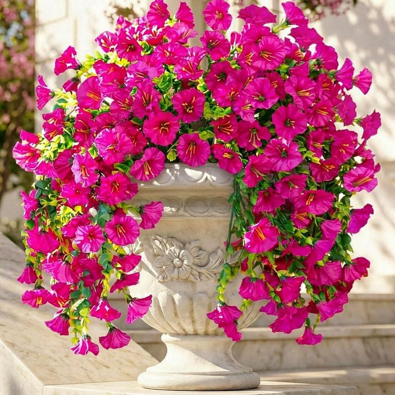 Artificial Morning Glory Vine, Set of 4 Trailing Faux Silk Flowers for Home & Outdoor Decor, 18" Long