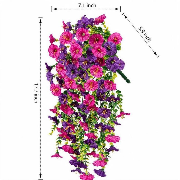 Artificial Morning Glory Vine, Set of 4 Trailing Faux Silk Flowers for Home & Outdoor Decor, 18" Long