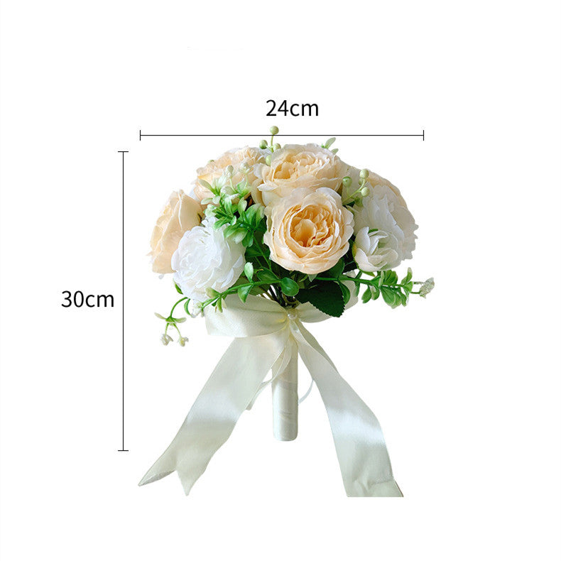 Artificial Silk Rose Bridal Bouquet, 18-Bloom Wedding Bouquet in Cream White, 12" Height for Bridesmaids & Centerpieces