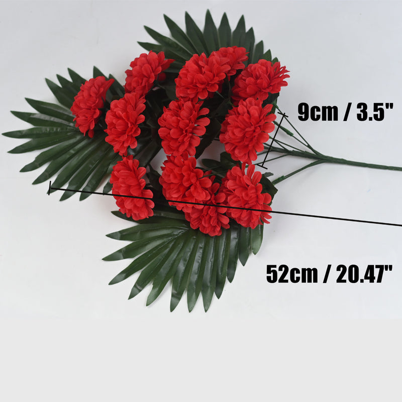 12-Bloom Artificial Chrysanthemum Bush, 20" Tall Plastic Faux Flowers for Outdoor Decor, Cemetery Arrangements & Home Vases