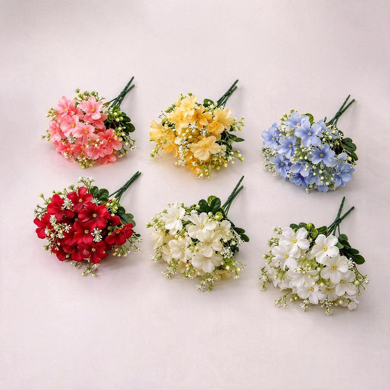 Hydrangea Bush with Pastel Blooms, Silk-Like Fabric, 14" Tall, Perfect for Home Decor, Weddings & Events