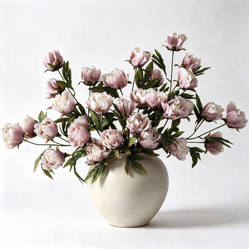 Artificial Peony Bush with 4 Blooms, 18" Silk-like Faux Flowers for Home Decor, Weddings & Events