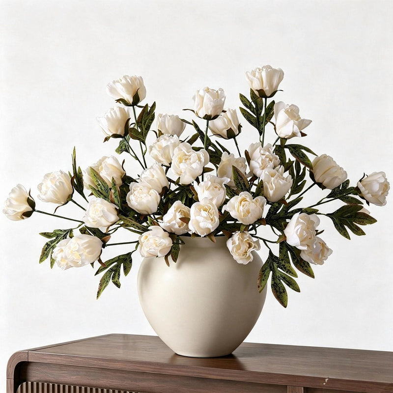 Artificial Peony Bush with 4 Blooms, 18" Silk-like Faux Flowers for Home Decor, Weddings & Events