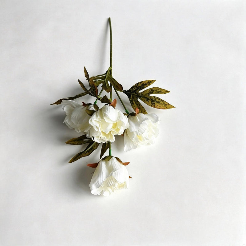 Artificial Peony Bush with 4 Blooms, 18" Silk-like Faux Flowers for Home Decor, Weddings & Events