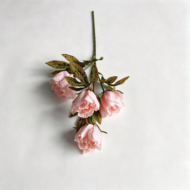 Artificial Peony Bush with 4 Blooms, 18" Silk-like Faux Flowers for Home Decor, Weddings & Events