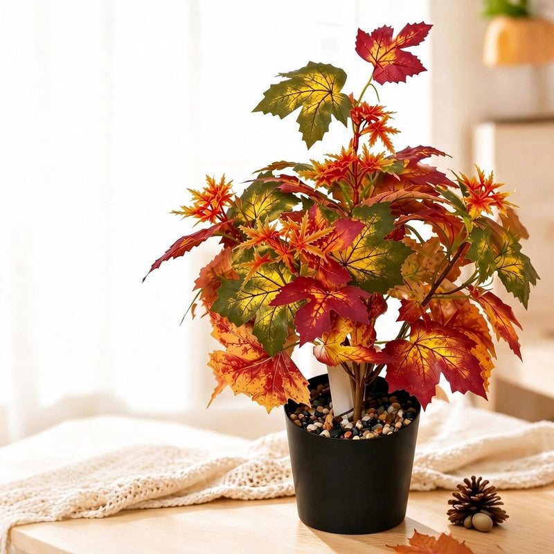 Artificial Maple Leaf Bush, 18.5" Fall Foliage Spray for Home Decor, Weddings, and Commercial Styling