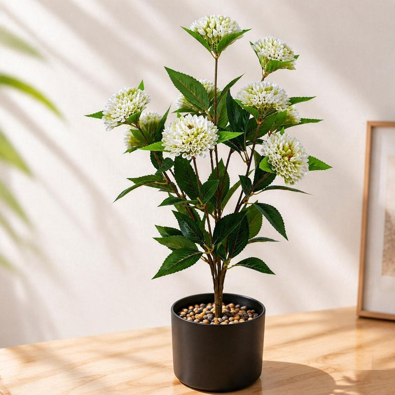 22" Artificial Chrysanthemum Bush with 9 Blooms, Realistic Plastic Poms for Home Decor, Weddings & Events