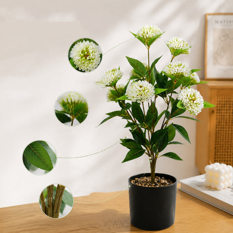 22" Artificial Chrysanthemum Bush with 9 Blooms, Realistic Plastic Poms for Home Decor, Weddings & Events