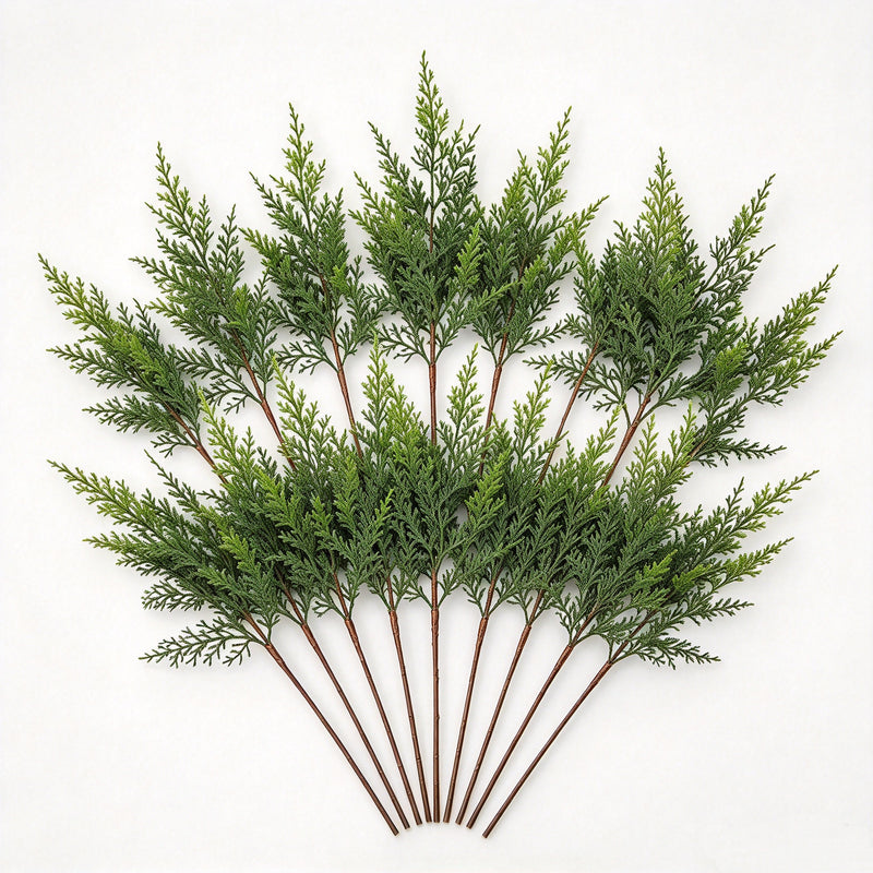 Set of 16 Artificial Cedar Stems, 13" Realistic Greenery Branches for DIY Holiday Wreaths, Vase Arrangements & Home Decor