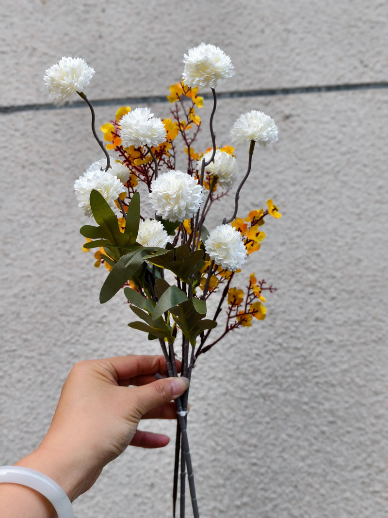 Artificial Baby's Breath & Chrysanthemum Bouquet, 17" Height, Silk-Like Fabric, 10 Blooms, Perfect for Home Decor, Weddings, and Events