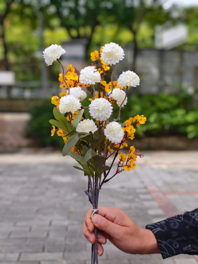 Artificial Baby's Breath & Chrysanthemum Bouquet, 17" Height, Silk-Like Fabric, 10 Blooms, Perfect for Home Decor, Weddings, and Events
