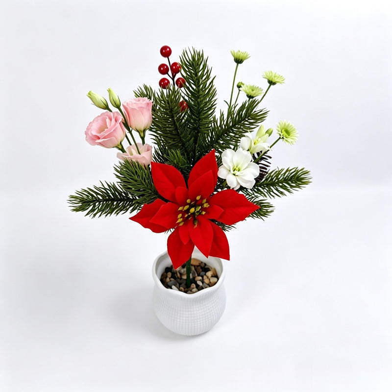 Set of 2 Artificial Poinsettia Stems, 14" Christmas Floral Arrangement, Silk-Like Faux Flowers for Holiday Decor