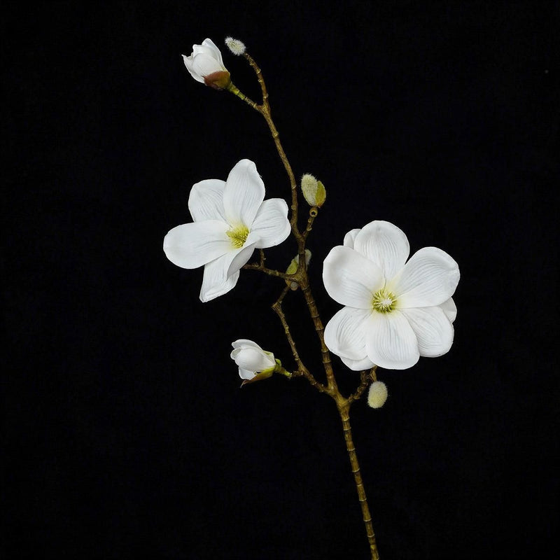Single Stem Magnolia Branch with 4 Blooms, 27" Tall PU Faux Flower for Home Decor, Weddings & Events