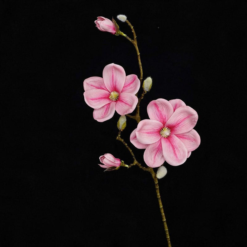 Single Stem Magnolia Branch with 4 Blooms, 27" Tall PU Faux Flower for Home Decor, Weddings & Events