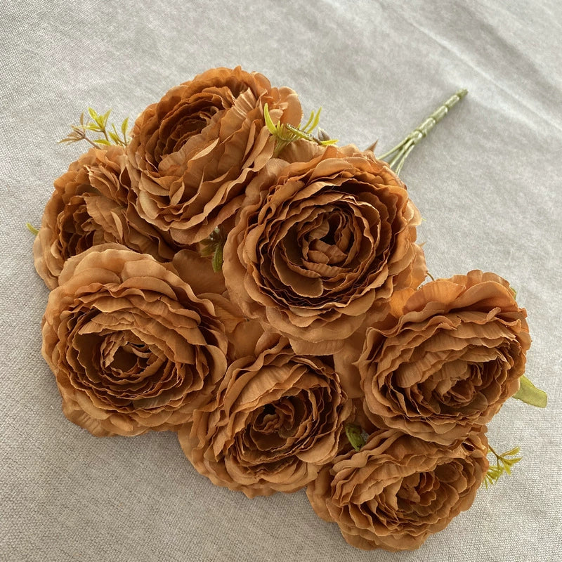 16" Silk Peony Bush with 7 Blooms, Artificial Flowers for Weddings & Home Decor, Realistic Faux Floral Arrangement