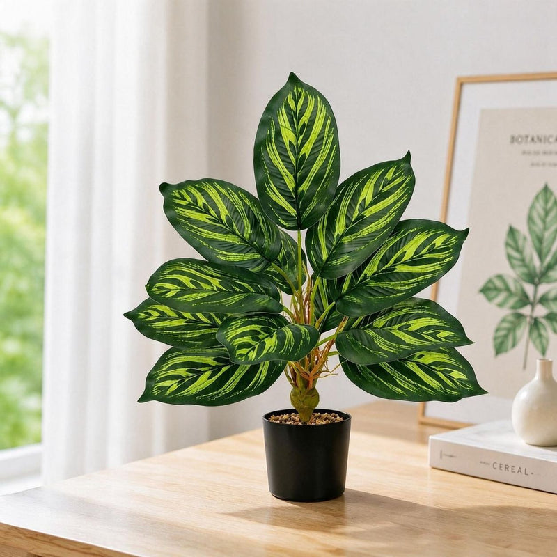 17" Artificial Traveler's Palm Bush with 12 Realistic Leaves, Indoor/Outdoor Decor for Home, Office & Events