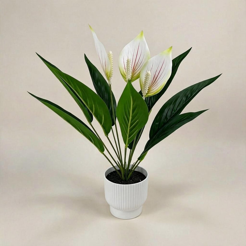 Artificial Anthurium Bush with 12 Blooms, 17" Tall Faux Floral Arrangement for Home Decor, Wedding Centerpieces & Commercial Displays