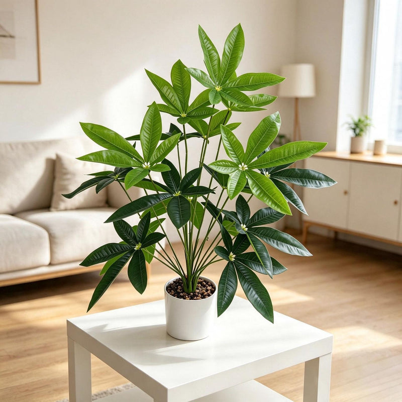 18-Bloom Money Tree Bush, 29" Artificial Greenery for Home Decor, Wedding & Commercial Use, Bendable Stems, No Pot Included