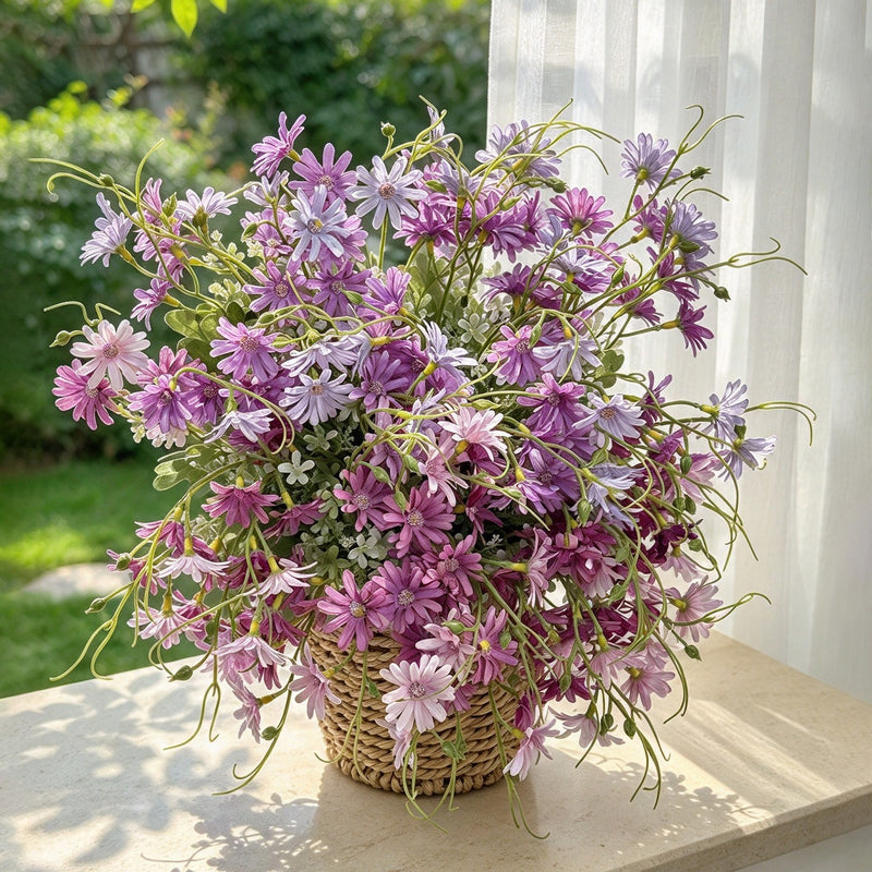 Artificial Dutch Chrysanthemum Bush, 15" Tall, Silk-Like Fabric, Indoor Home Decor Bouquet