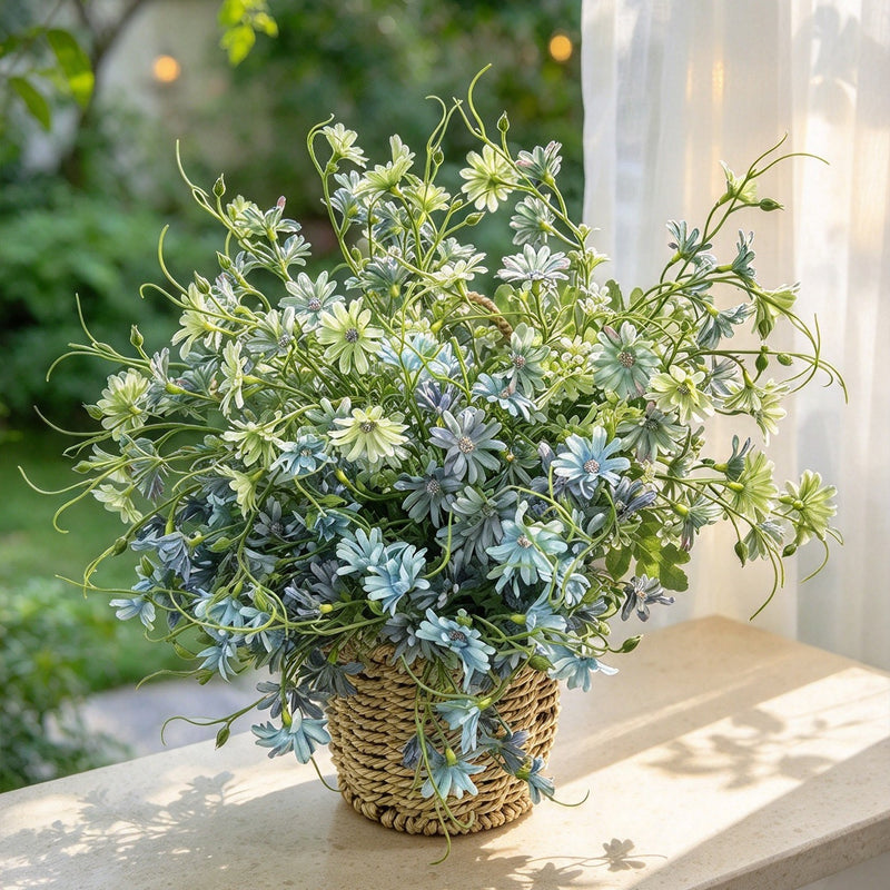 Artificial Dutch Chrysanthemum Bush, 15" Tall, Silk-Like Fabric, Indoor Home Decor Bouquet