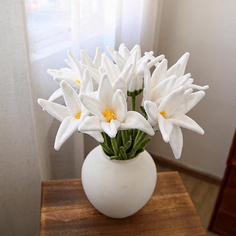 Faux Lily Single Stem, 20" Tall with 3" Bloom, Fluffy Fabric Realistic Artificial Flower for Home Decor, Weddings & Events