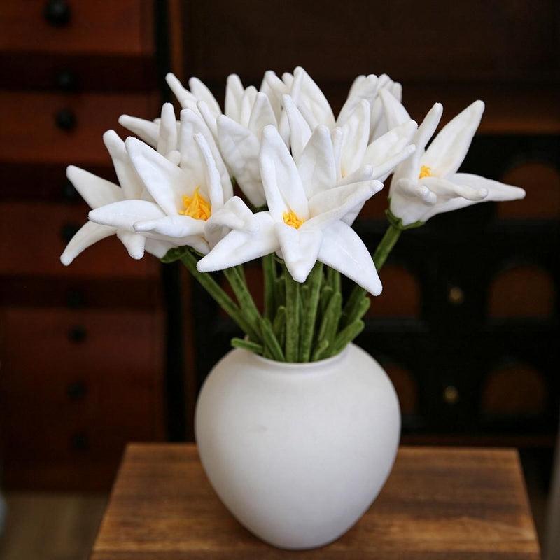 Faux Lily Single Stem, 20" Tall with 3" Bloom, Fluffy Fabric Realistic Artificial Flower for Home Decor, Weddings & Events