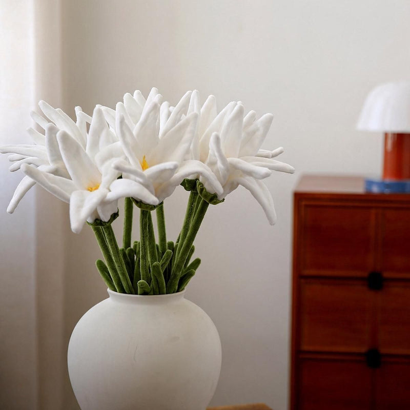 Faux Lily Single Stem, 20" Tall with 3" Bloom, Fluffy Fabric Realistic Artificial Flower for Home Decor, Weddings & Events