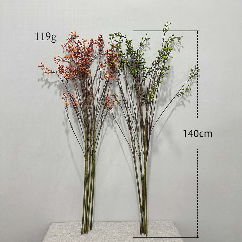 Artificial Red Berry Bush, 55" Long Faux Foam Berry Stems for Wedding Centerpieces, Home Decor, and Seasonal Displays