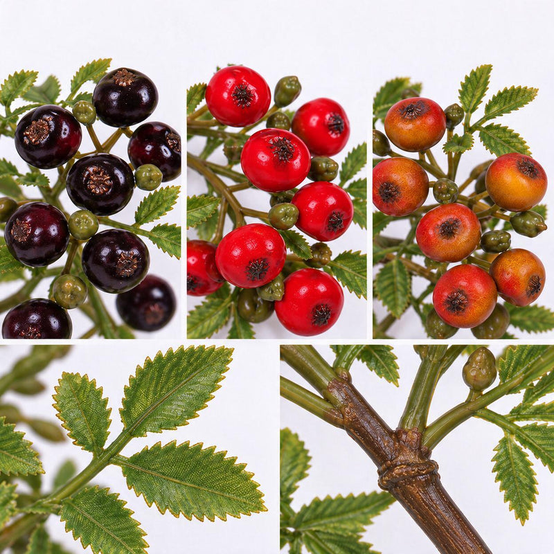 Artificial Red Berry Bush, 34" Rustic Faux Berry Stems for Wedding Centerpieces, Home Decor, and Seasonal Displays
