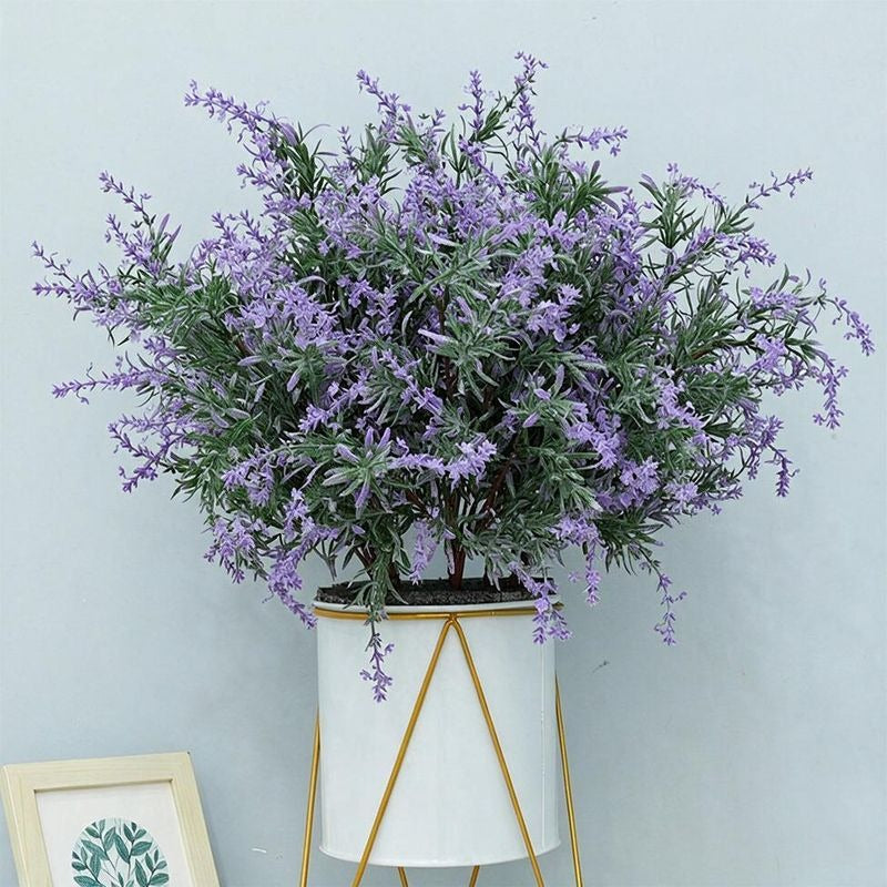 Single Stem Artificial Lavender & Water Grass, 18.5" Realistic Faux Floral for Home Decor, Weddings & Events
