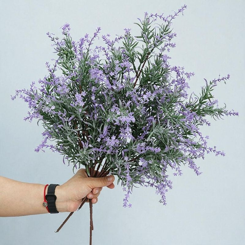 Single Stem Artificial Lavender & Water Grass, 18.5" Realistic Faux Floral for Home Decor, Weddings & Events