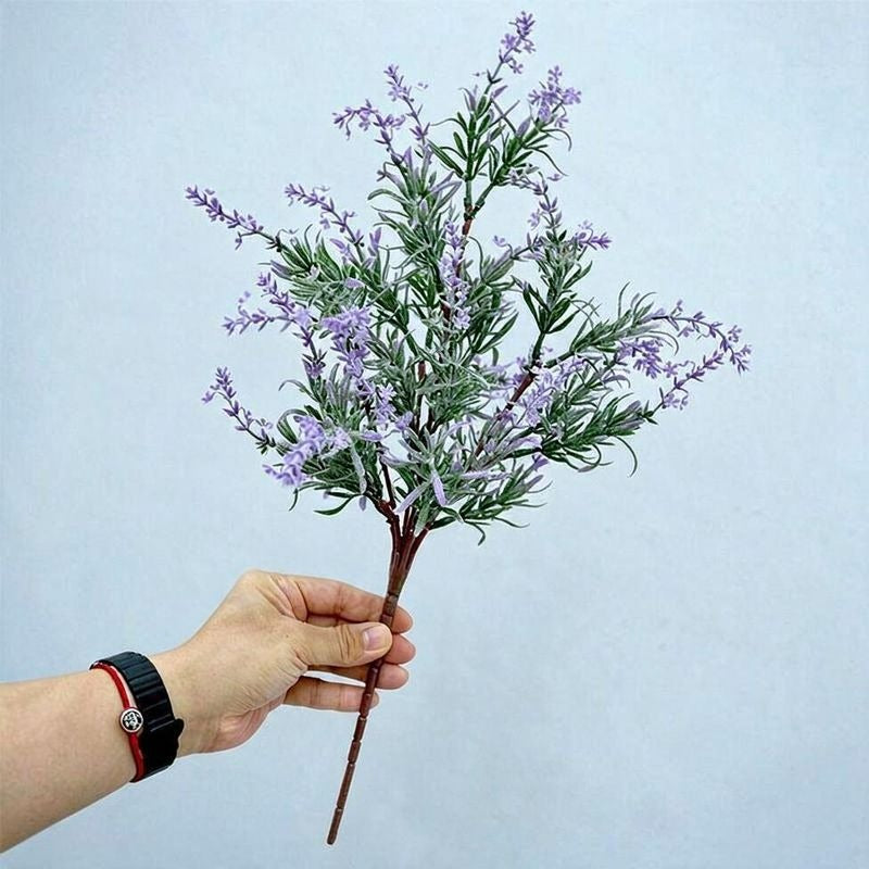 Single Stem Artificial Lavender & Water Grass, 18.5" Realistic Faux Floral for Home Decor, Weddings & Events