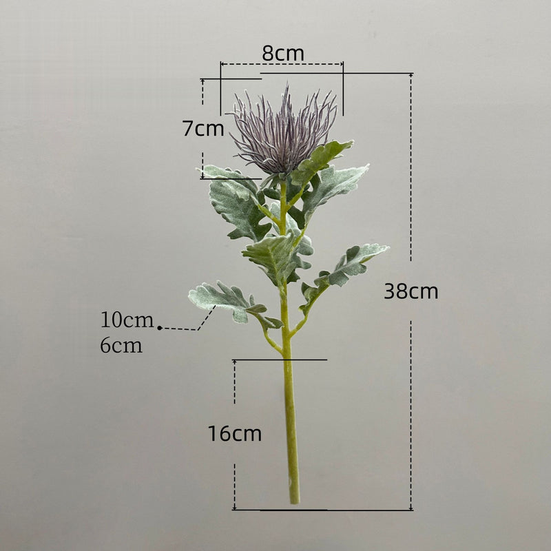 15" Artificial Eryngium Single Stem, Faux Sea Holly Flower with 3" Bloom, Realistic Silk-Like Fabric for Wedding Centerpieces, Home Decor