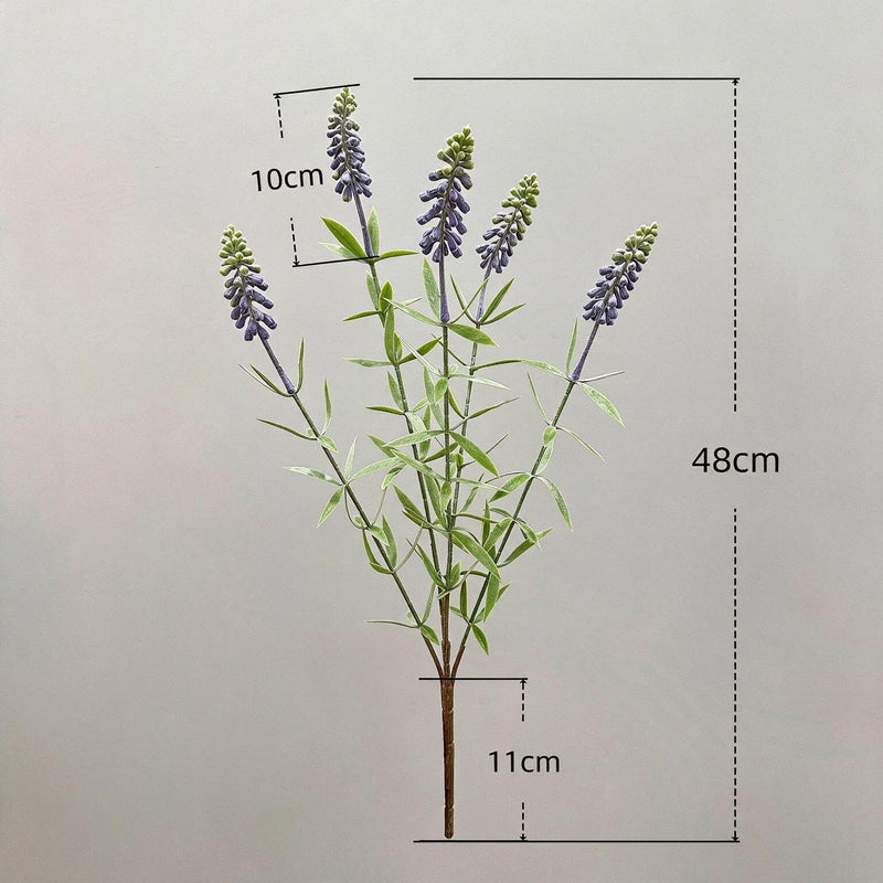 Artificial Lavender & Hyacinth Bush with 5 Blooms, 19" Tall, Realistic Plastic Faux Flowers for Home Decor, Weddings & Events