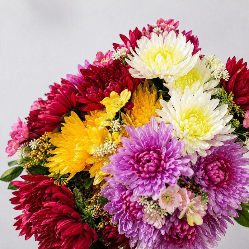 20" Artificial Chrysanthemum Bush, Realistic Silk-Like Faux Flowers for Home Decor, Weddings & Seasonal Displays