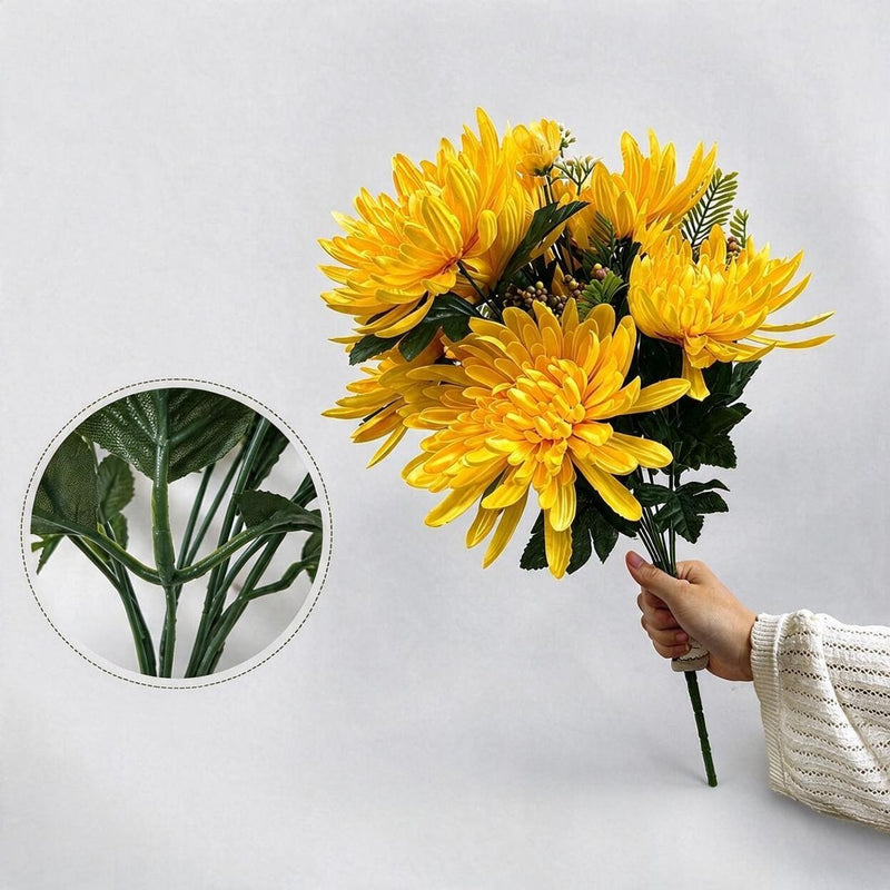 20" Artificial Chrysanthemum Bush, Realistic Silk-Like Faux Flowers for Home Decor, Weddings & Seasonal Displays