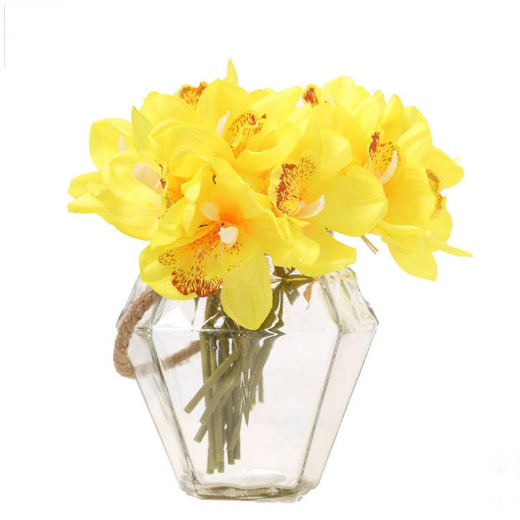 Cymbidium Orchid Bouquet, 6-Bloom Faux Flowers, Latex Real-Touch, Bendable Stems for Wedding, Vase & Home Decor