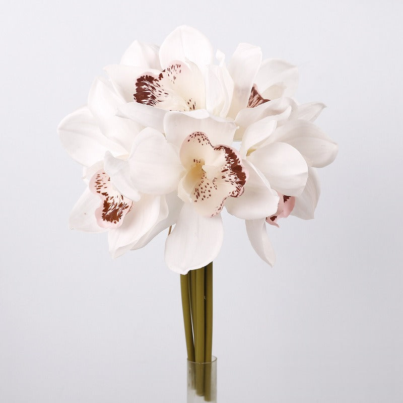 Cymbidium Orchid Bouquet, 6-Bloom Faux Flowers, Latex Real-Touch, Bendable Stems for Wedding, Vase & Home Decor